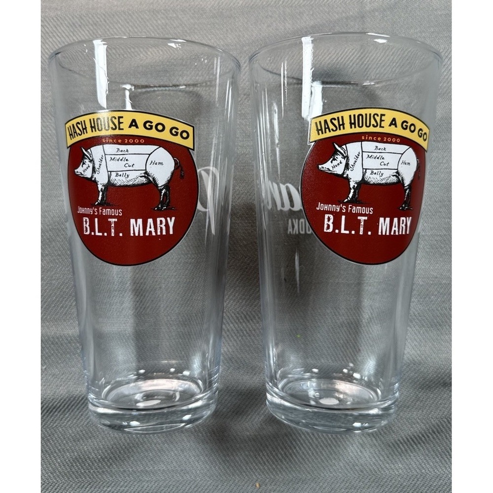 Hash House A Go Go Johnny's Famous B.L.T Mary Beer Pint Glass Set Of 2